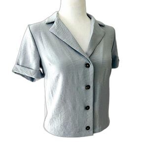 Monteau Womens Pastel Blue Lightweight Button Down Blouse Size Small